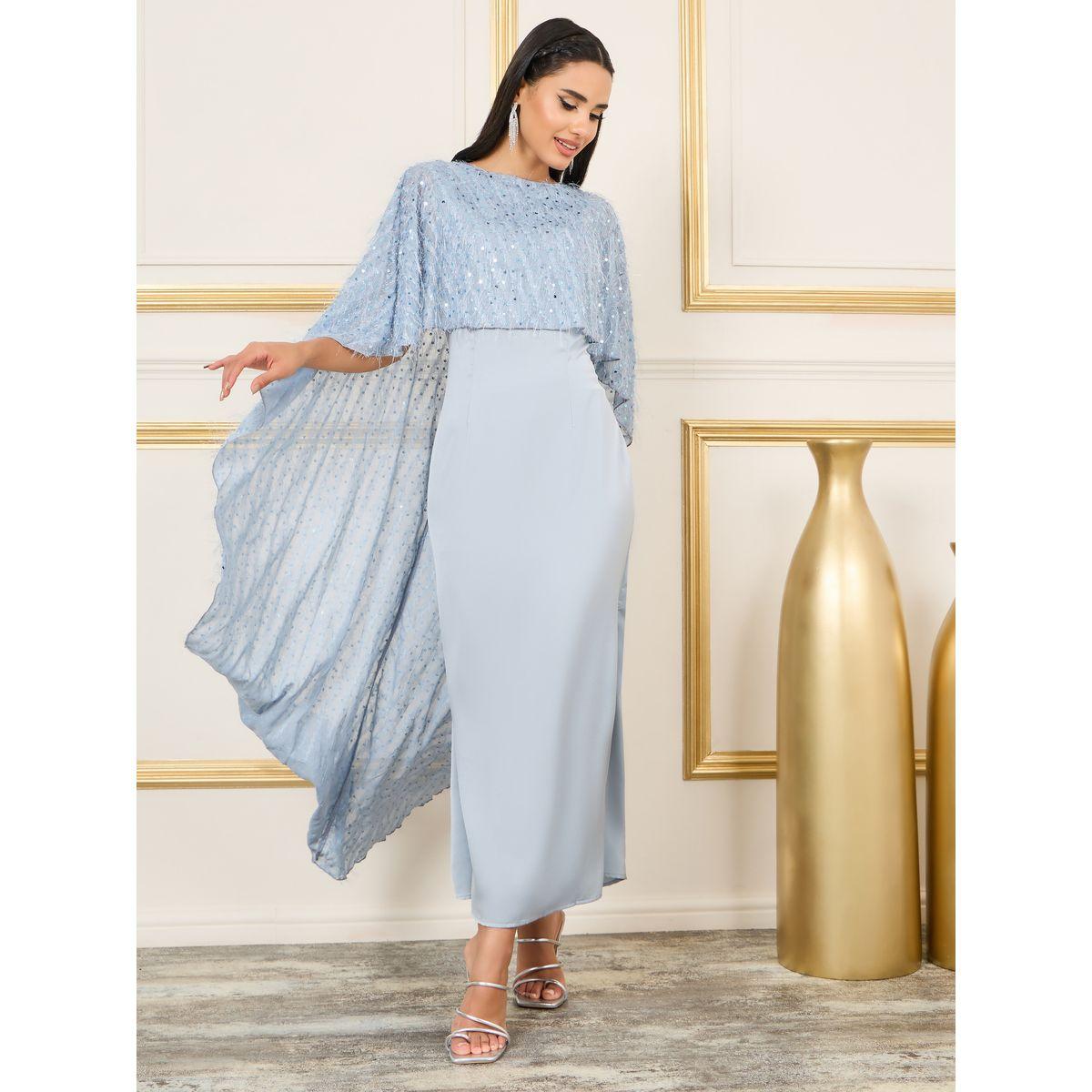 Styli Limited Satin Embellished Cape Layer Maxi Dress-women-clothing-dresses-image-1