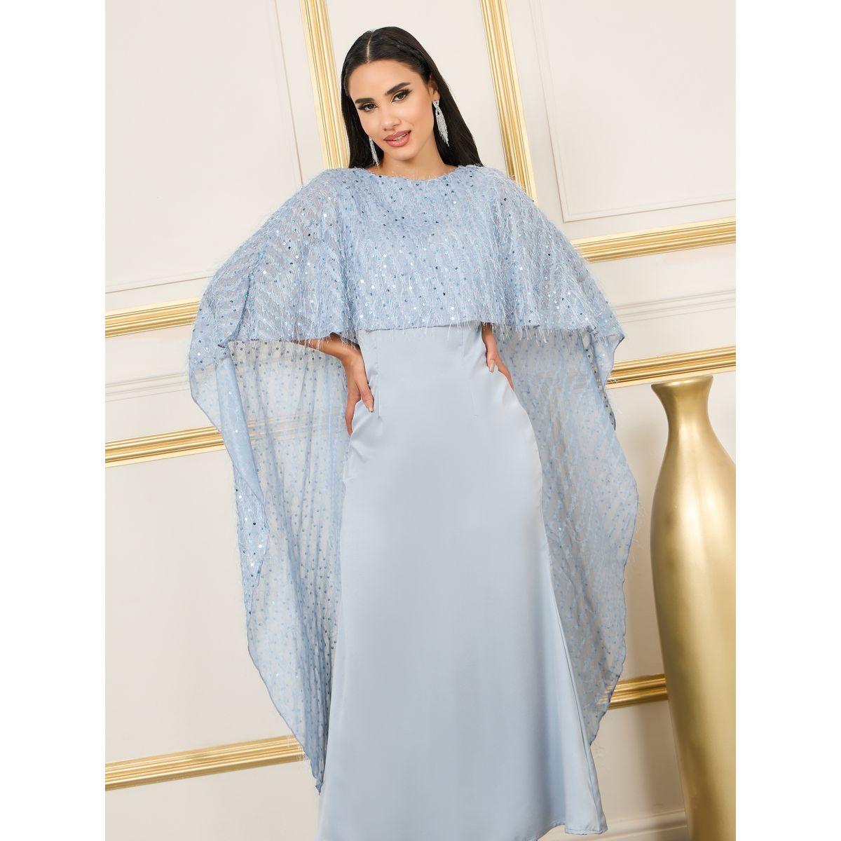 Styli Limited Satin Embellished Cape Layer Maxi Dress-women-clothing-dresses-image-2
