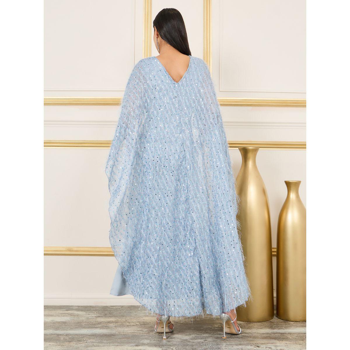 Styli Limited Satin Embellished Cape Layer Maxi Dress-women-clothing-dresses-image-4