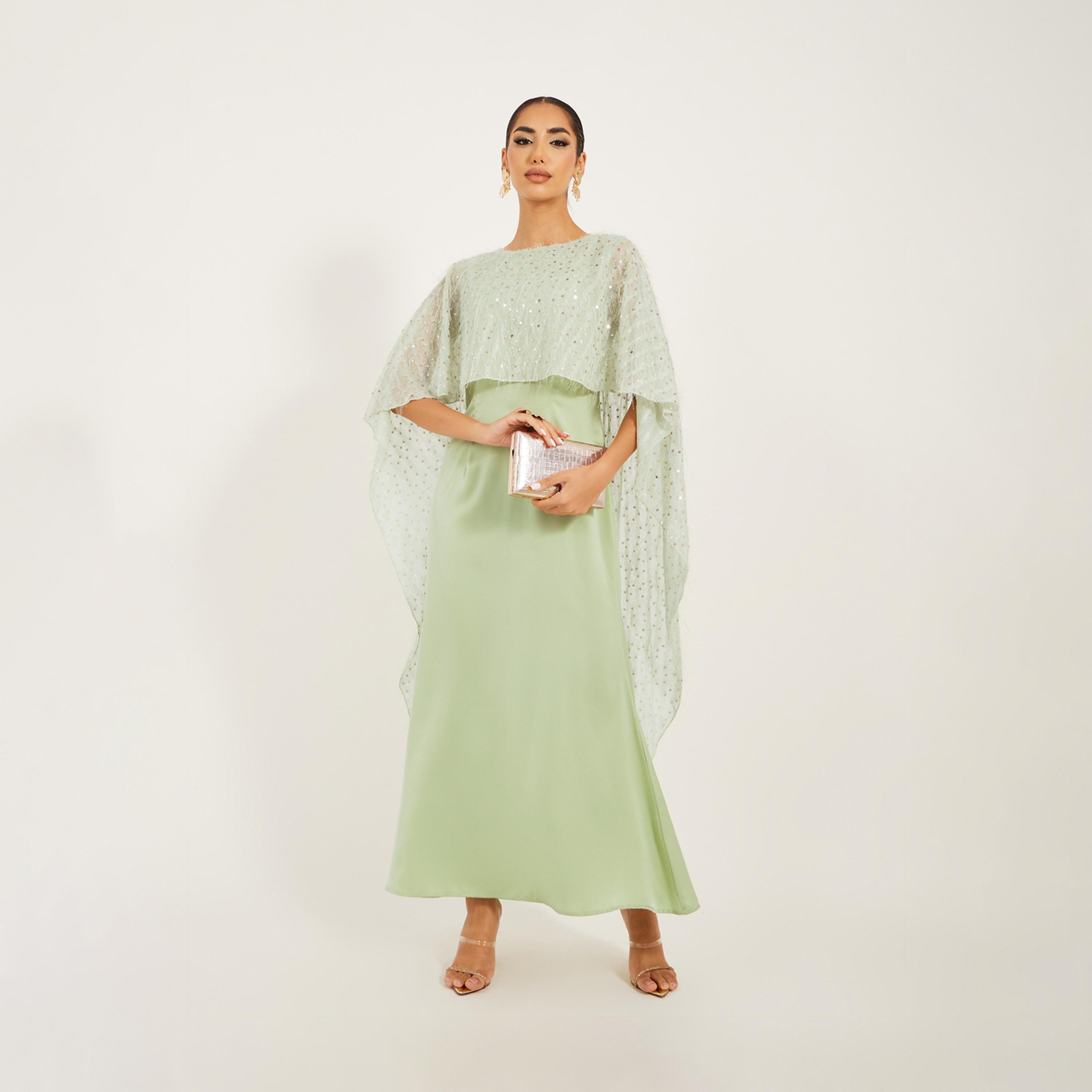 ستايلي - فستان ماكسي مزين بأكمام واسعة متدلية وقصة A-women-clothing-dresses-image-1
