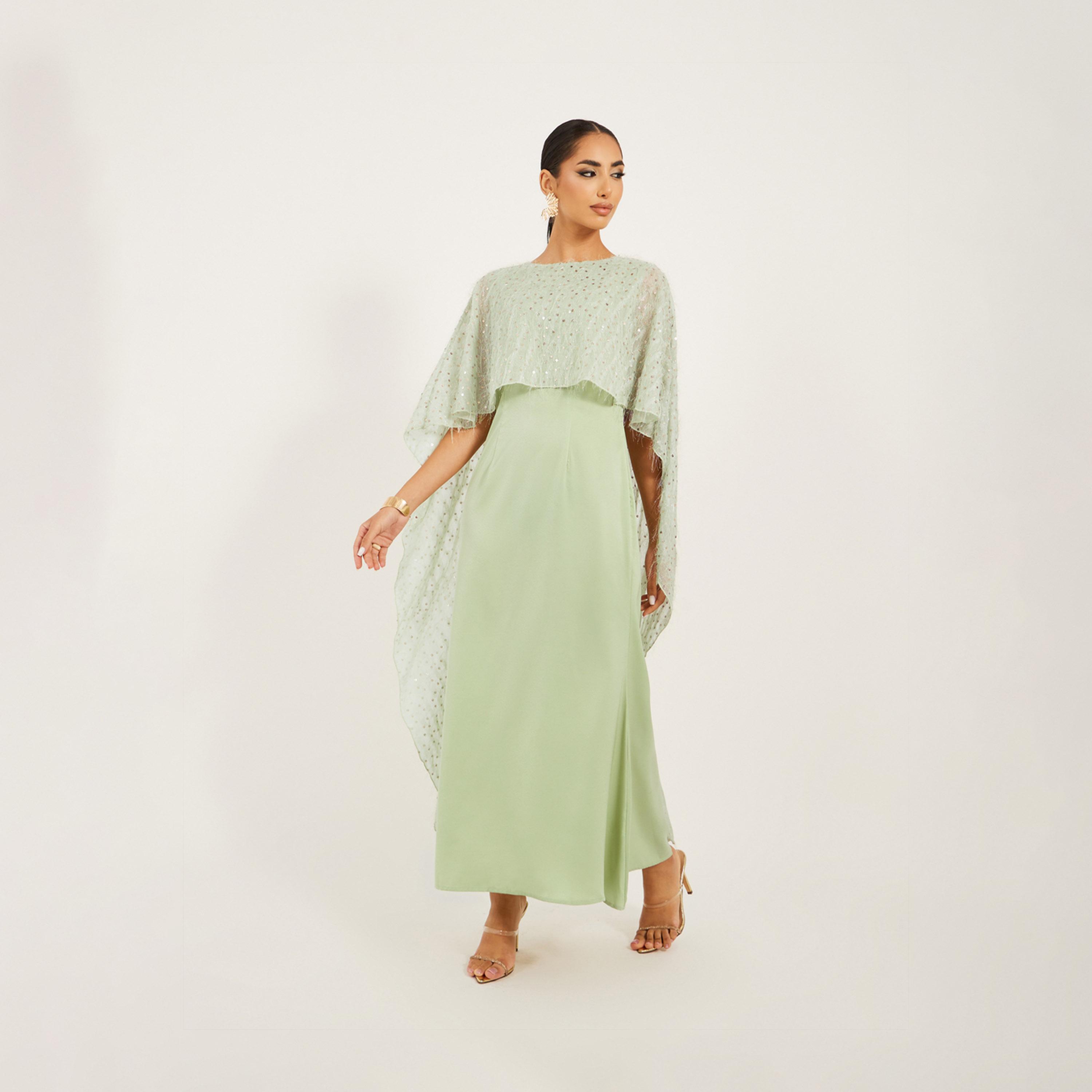 Styli Embellished Cape Sleeve A-Line Maxi Dress-women-clothing-dresses-image-2