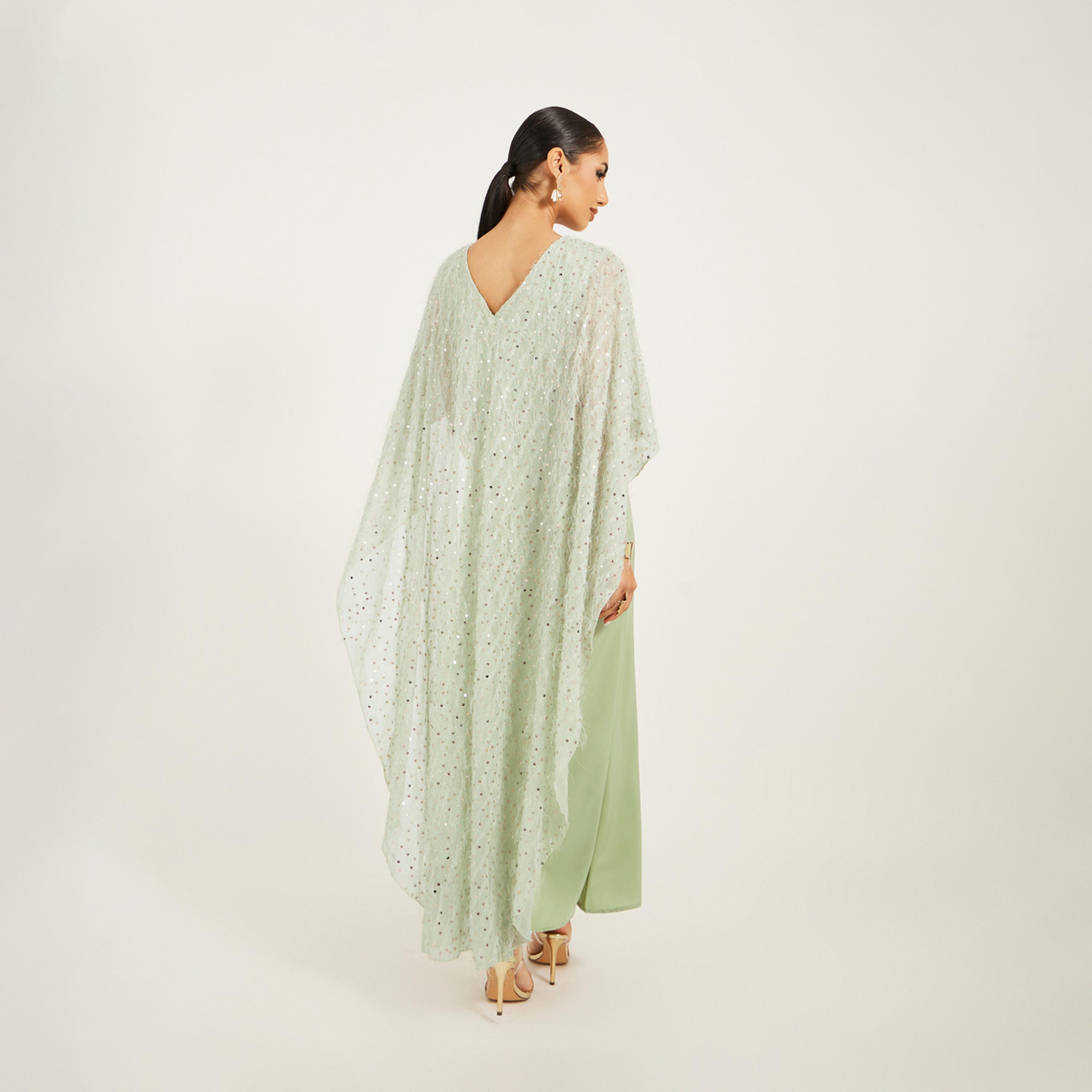 ستايلي - فستان ماكسي مزين بأكمام واسعة متدلية وقصة A-women-clothing-dresses-image-5