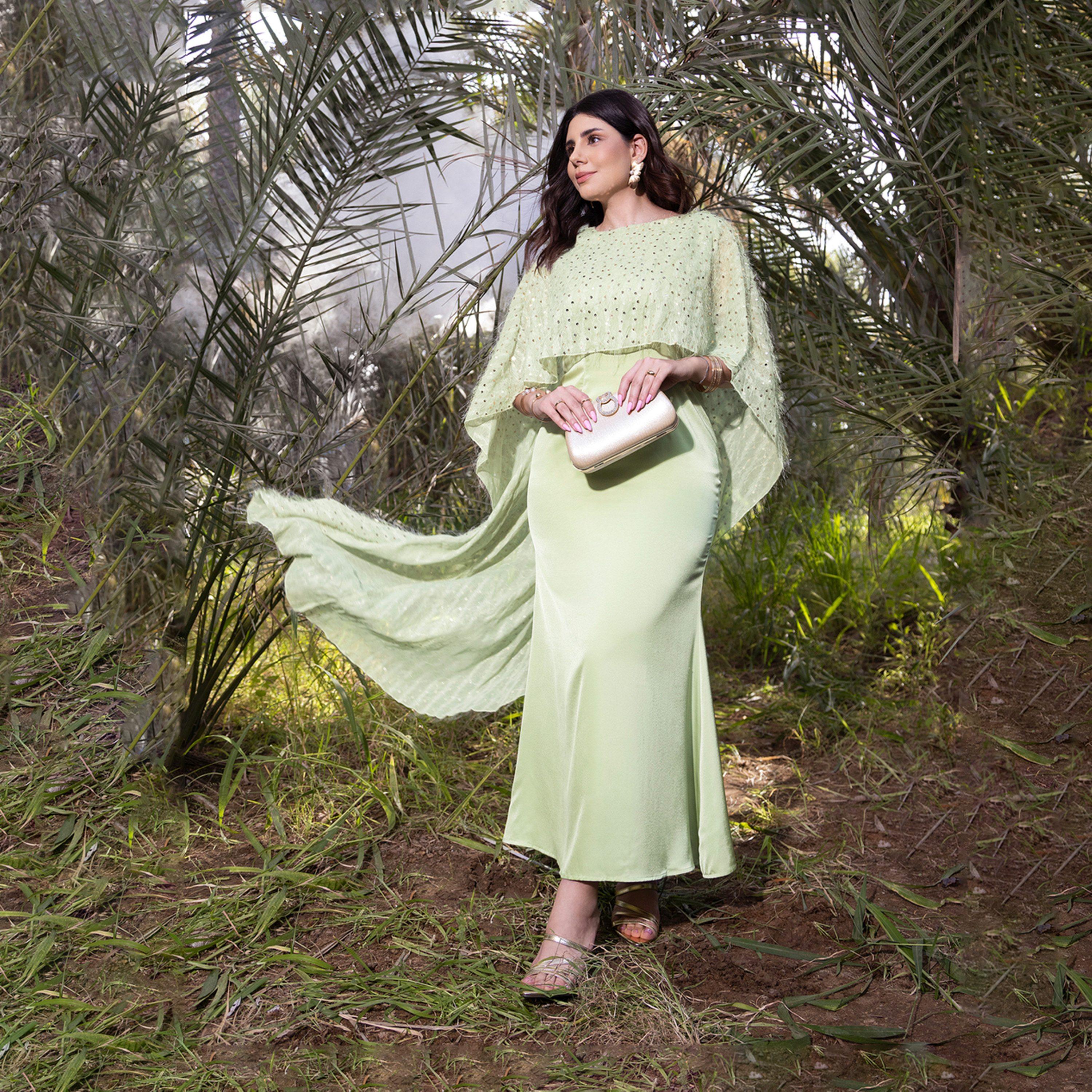 ستايلي - فستان ماكسي مزين بأكمام واسعة متدلية وقصة A-women-clothing-dresses-image-6