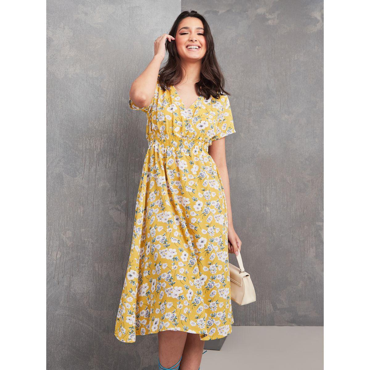 Styli Floral Print Shirred Waist A-Line Midi Dress-women-clothing-dresses-image-1