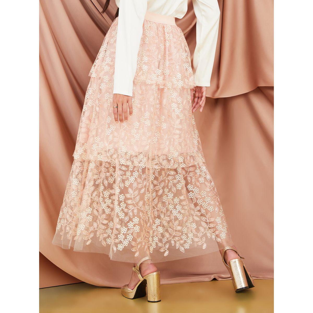 تنورة طويلة تول مطرزة بزهور-women-clothing-bottoms-skirts-image-4