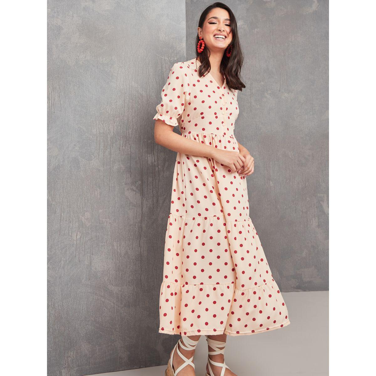 Styli V Neck Polka Dot Print Tiered Maxi Dress-women-clothing-dresses-image-1