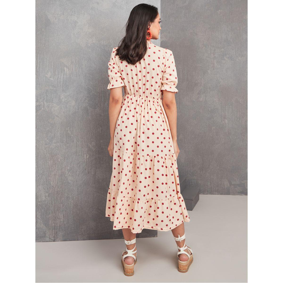 Styli V Neck Polka Dot Print Tiered Maxi Dress-women-clothing-dresses-image-4