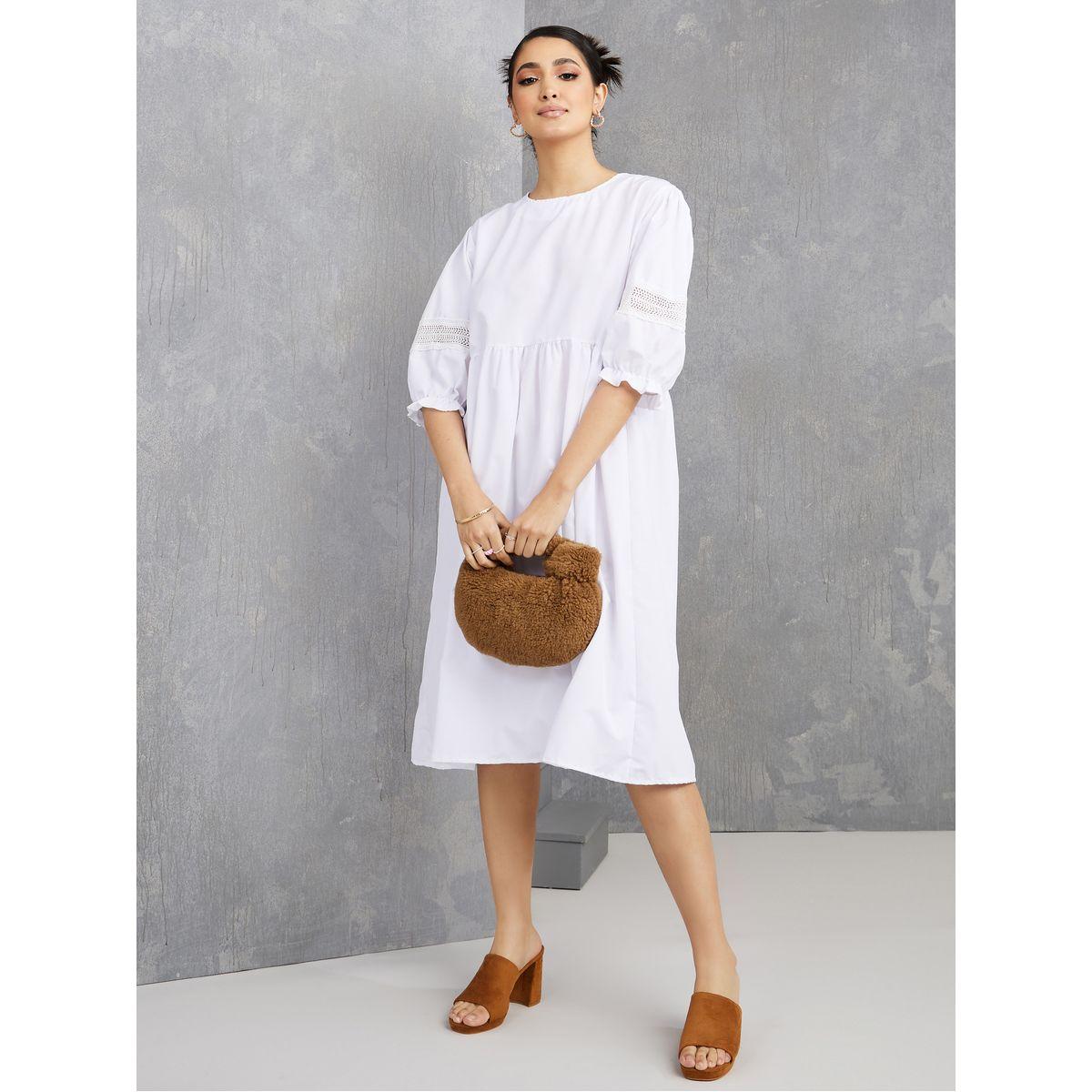 Styli Puff Short Sleeves Lace Detail Midi Dress-women-clothing-dresses-image-2