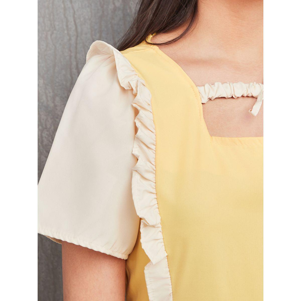 Styli Square Neck Tie Detail Knee Length Midi Dress-women-clothing-dresses-image-3