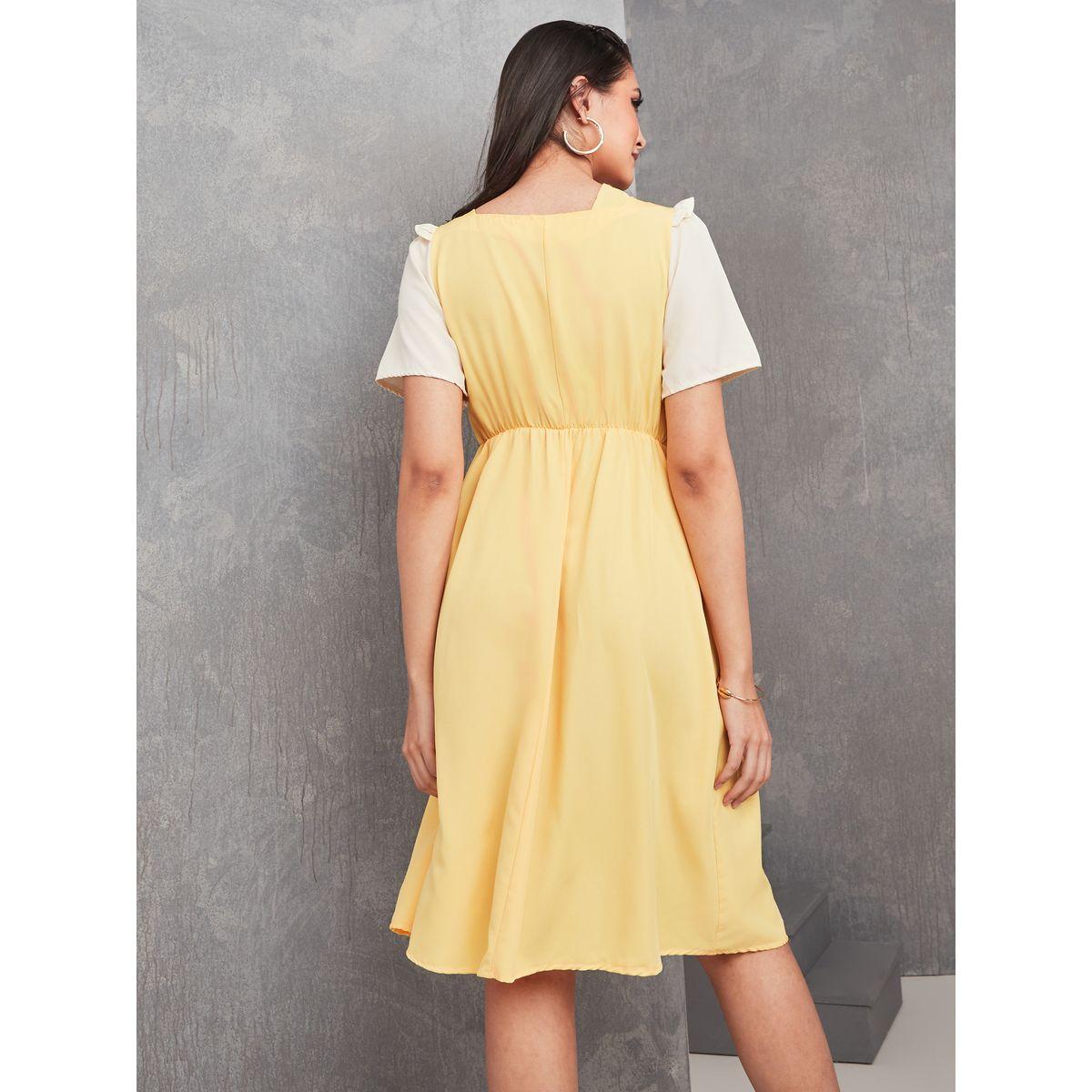 Styli Square Neck Tie Detail Knee Length Midi Dress-women-clothing-dresses-image-4