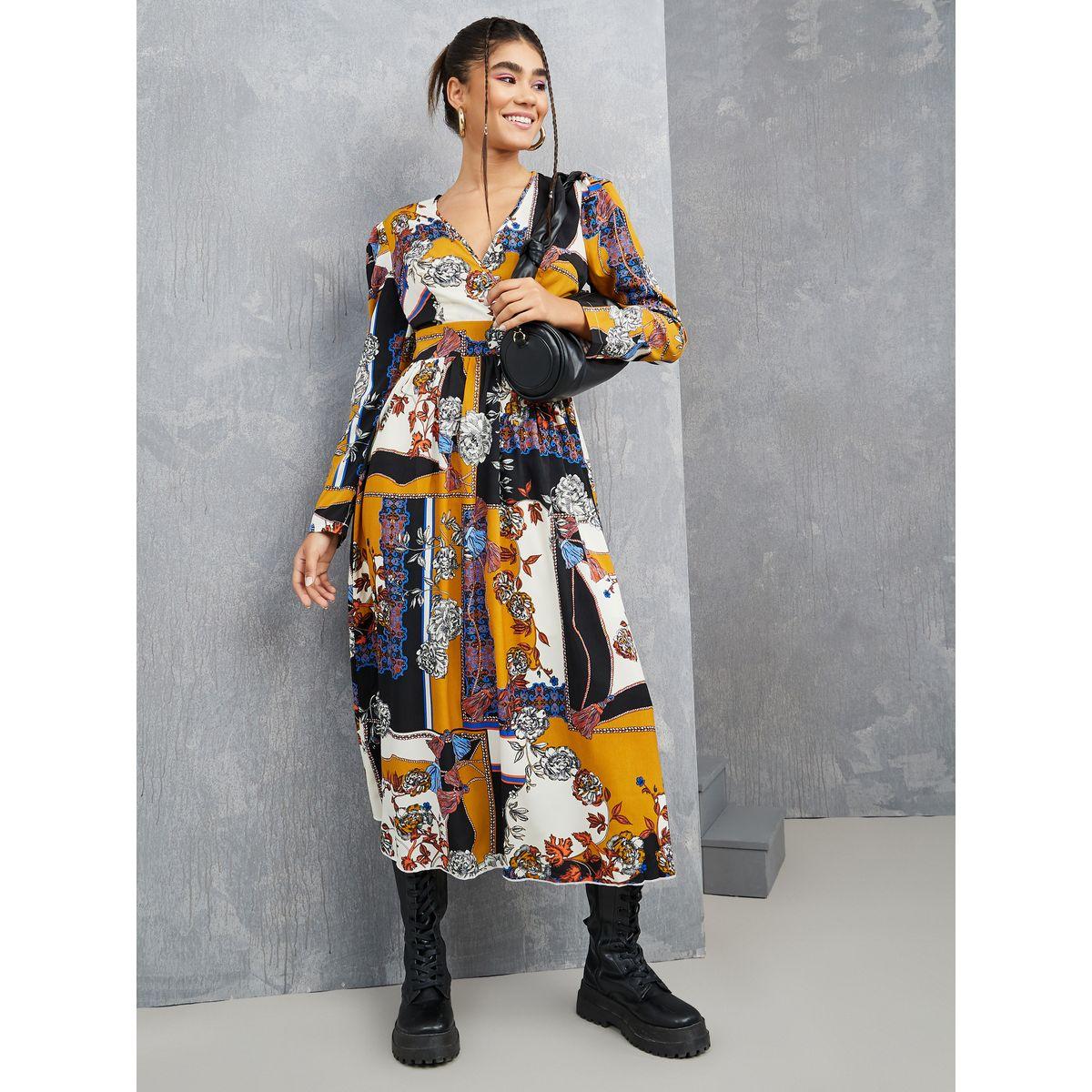 Styli Long Sleeve Scarf Print A-Line Midi Dress-women-clothing-dresses-image-2