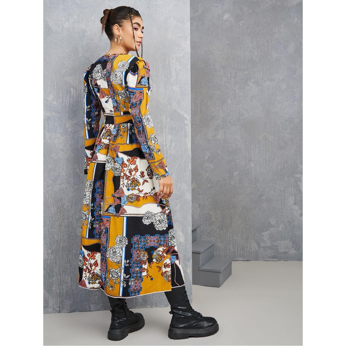 Styli Long Sleeve Scarf Print A-Line Midi Dress-women-clothing-dresses-image-4