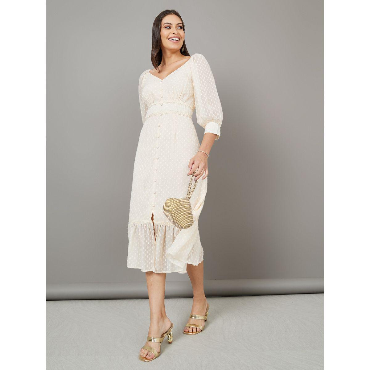 Styli Dobby Button Detail Midi Dress-women-clothing-dresses-image-1