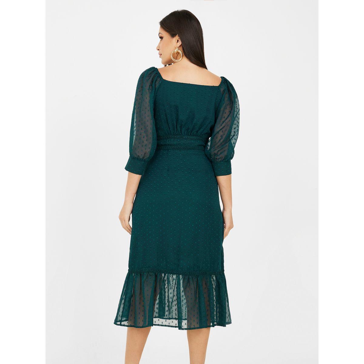 Styli 3/4 Sleeve Dobby Sheath Midi Dress-women-clothing-dresses-image-4