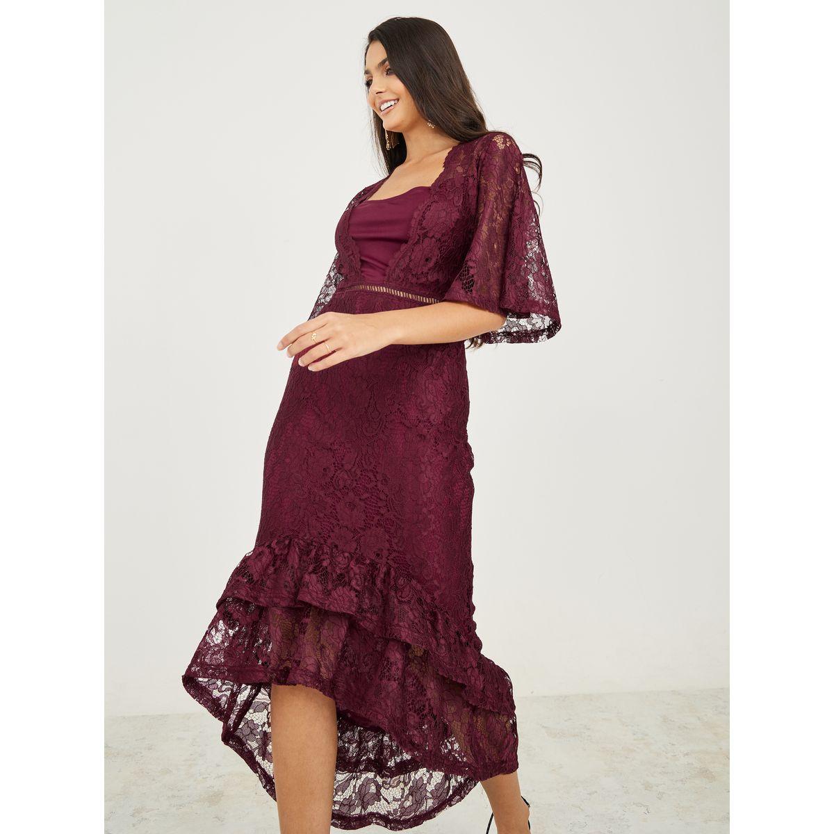 Styli High-Low Hem Lace Insert Sheath Maxi Dress-women-clothing-dresses-image-1