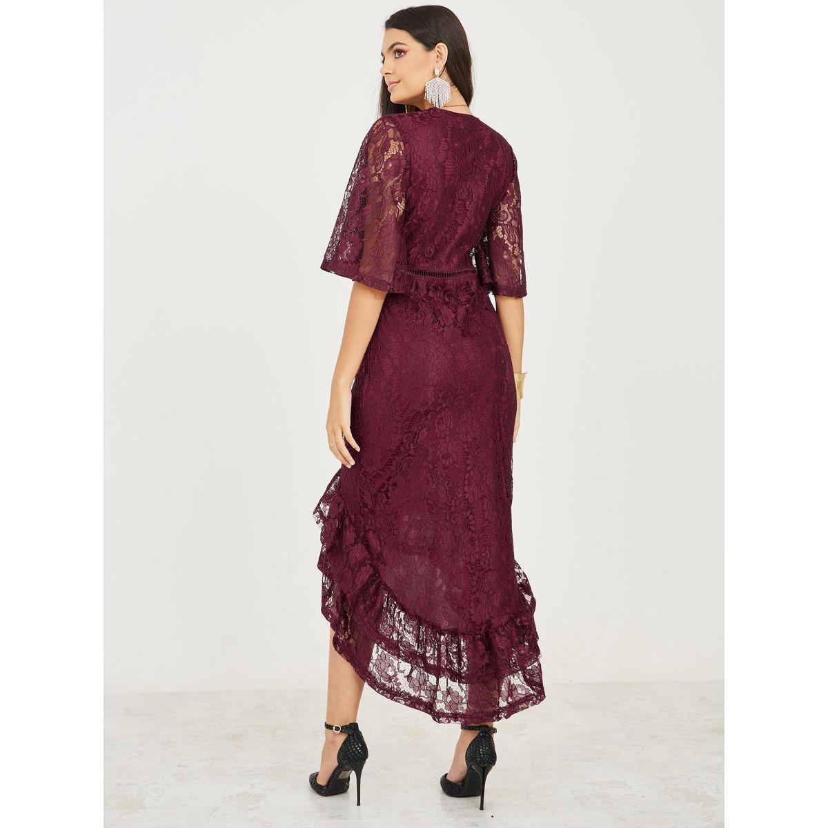 Styli High-Low Hem Lace Insert Sheath Maxi Dress-women-clothing-dresses-image-4