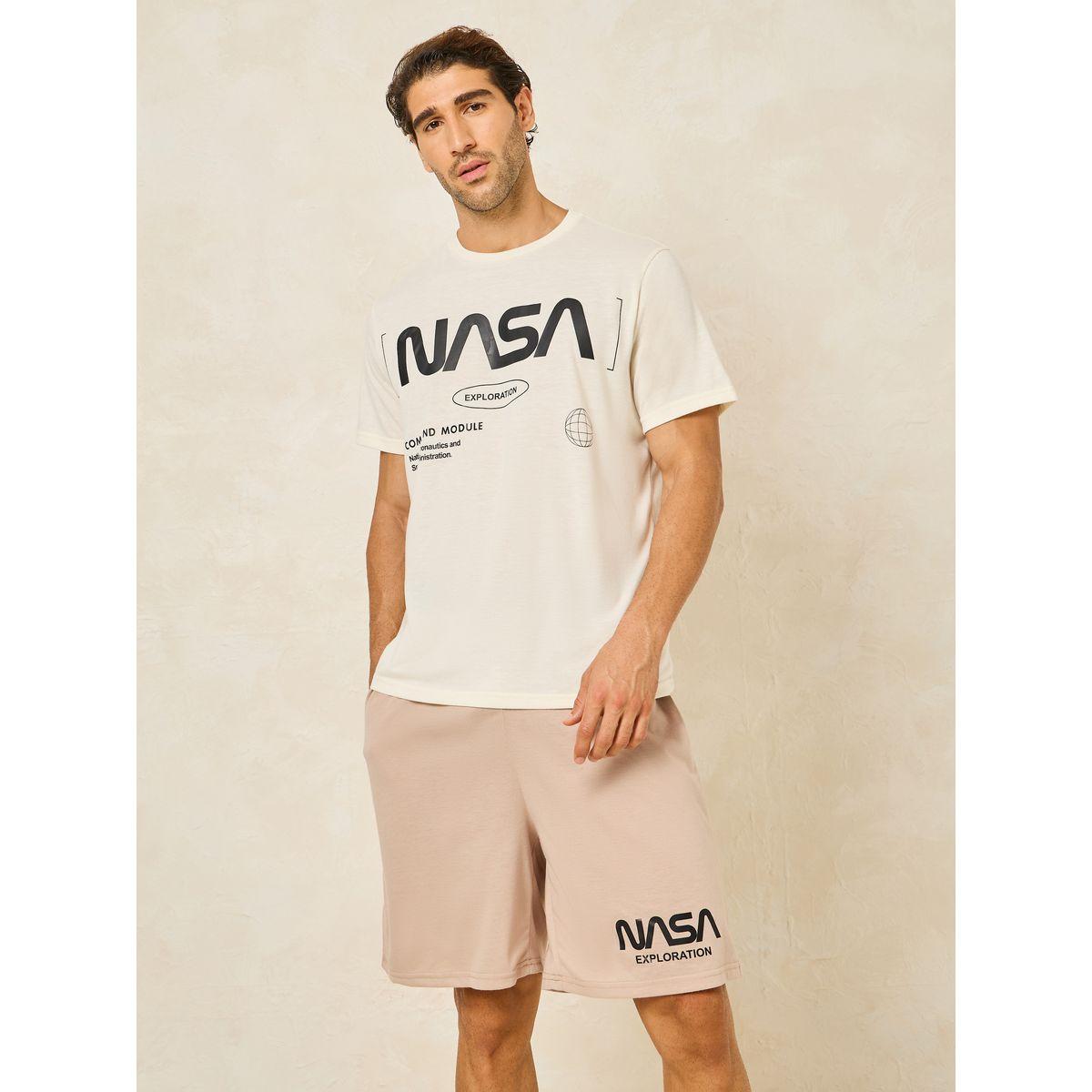 Styli Unwind NASA Logo Graphic T-Shirt & Shorts Set-men-clothing-nightwear-sets-image-1