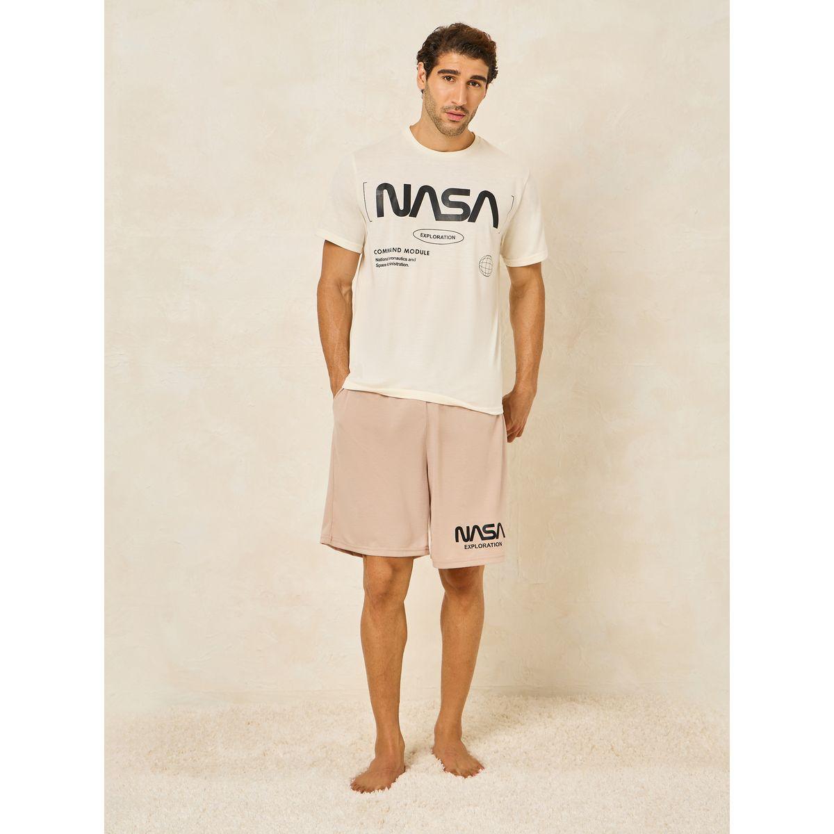 Styli Unwind NASA Logo Graphic T-Shirt & Shorts Set-men-clothing-nightwear-sets-image-2