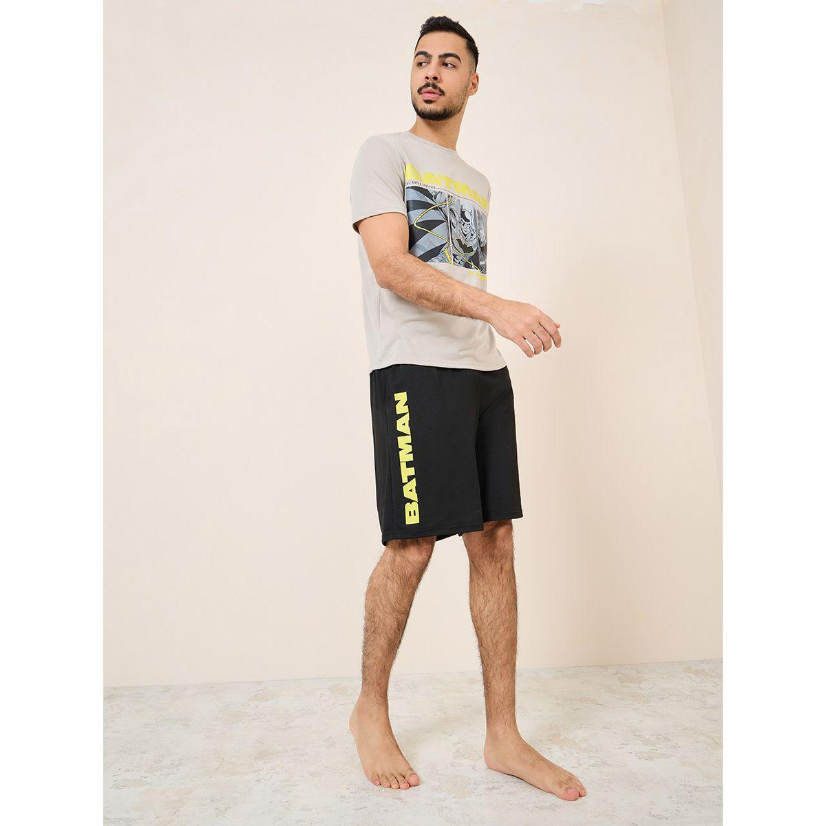 Styli Unwind Batman Graphic Print T-Shirt & Shorts Set-men-clothing-nightwear-sets-image-1