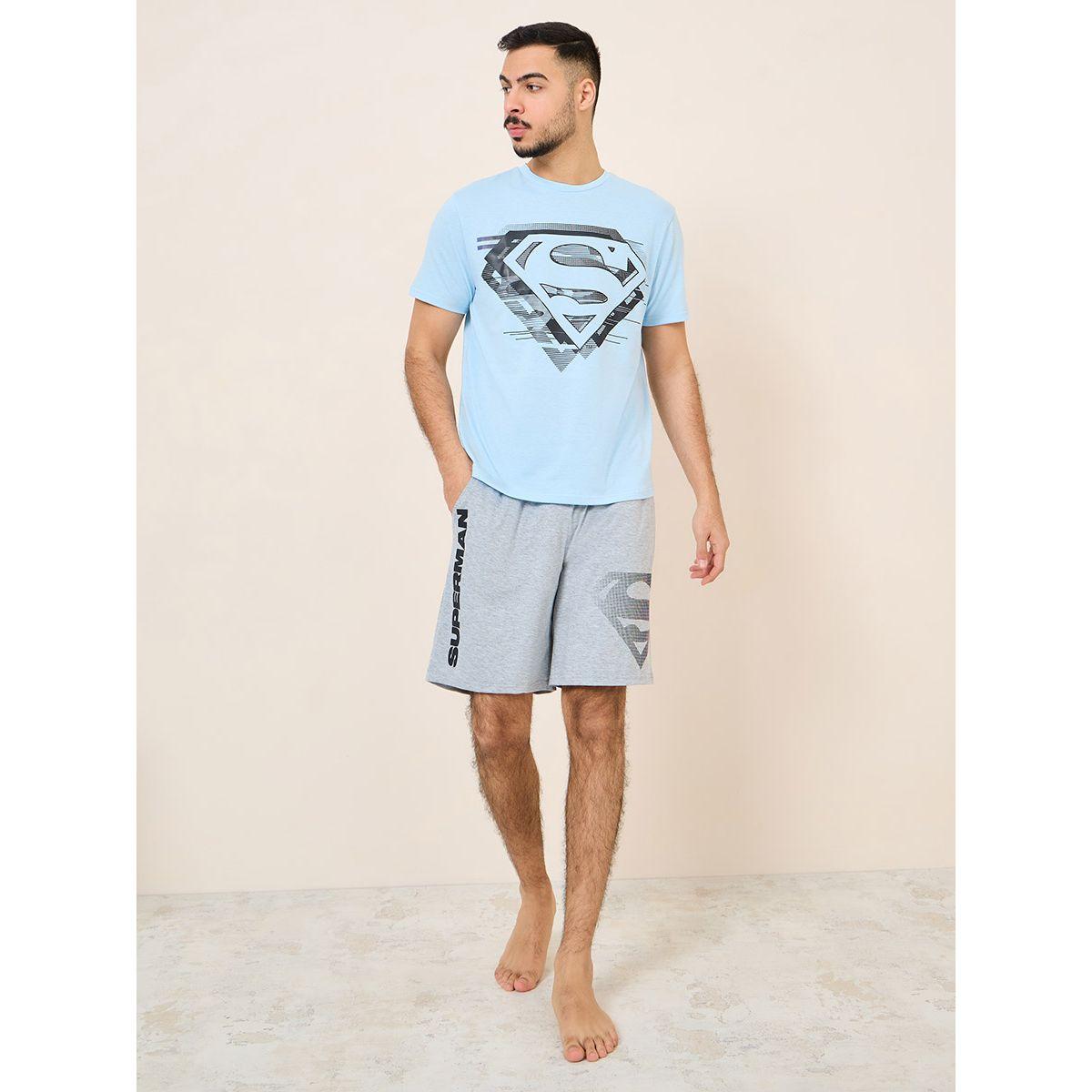 Styli Unwind Superman Graphic Print T-Shirt & Shorts Set-men-clothing-nightwear-sets-image-1