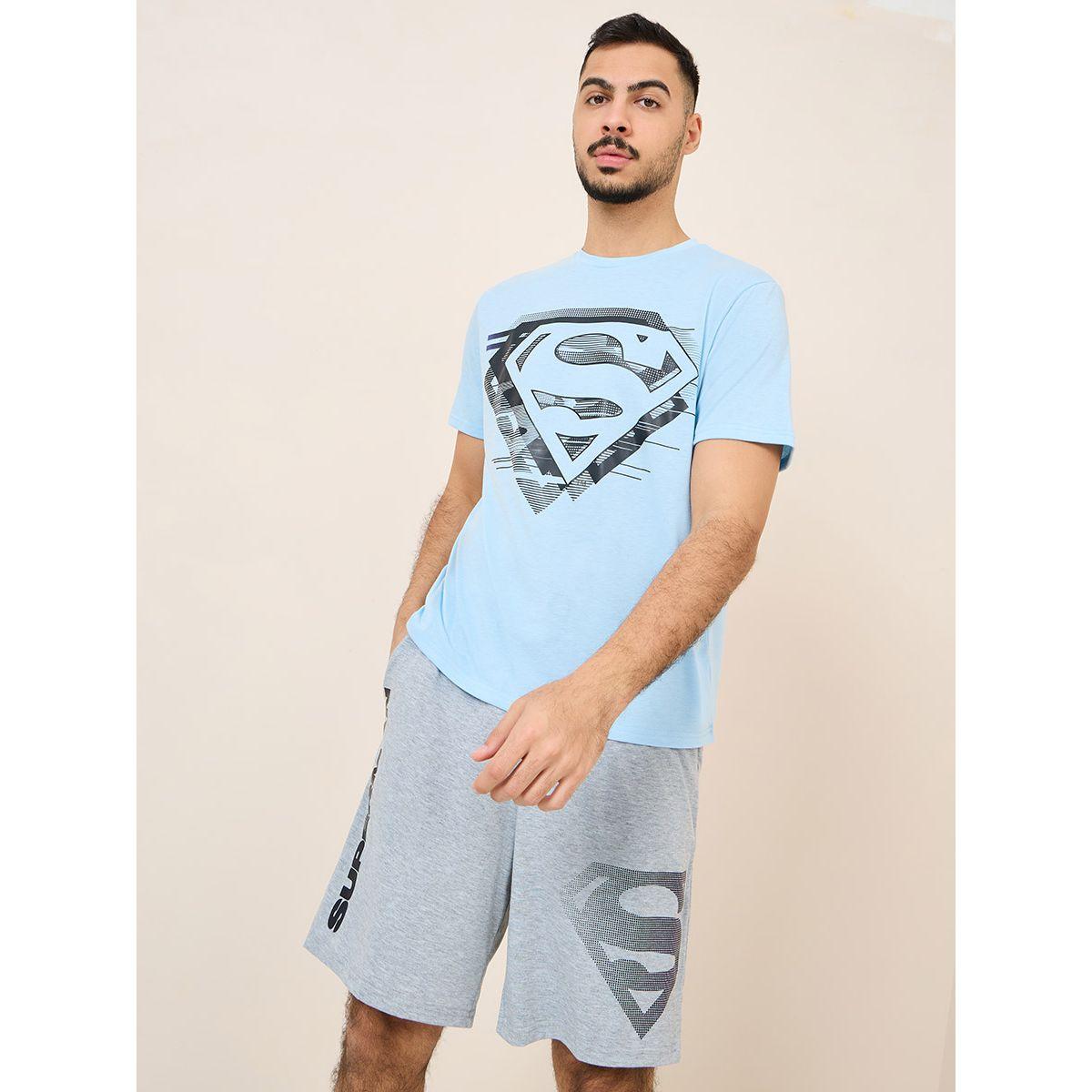 Styli Unwind Superman Graphic Print T-Shirt & Shorts Set-men-clothing-nightwear-sets-image-2