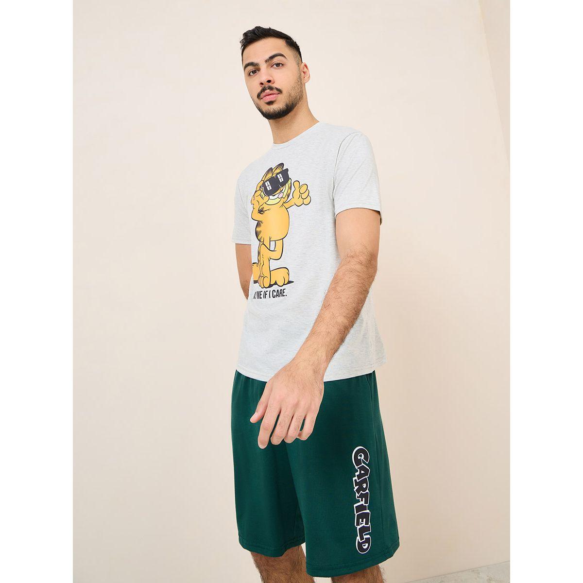 Styli Unwind Garfield Graphic Print T-Shirt & Shorts Set-men-clothing-nightwear-sets-image-2