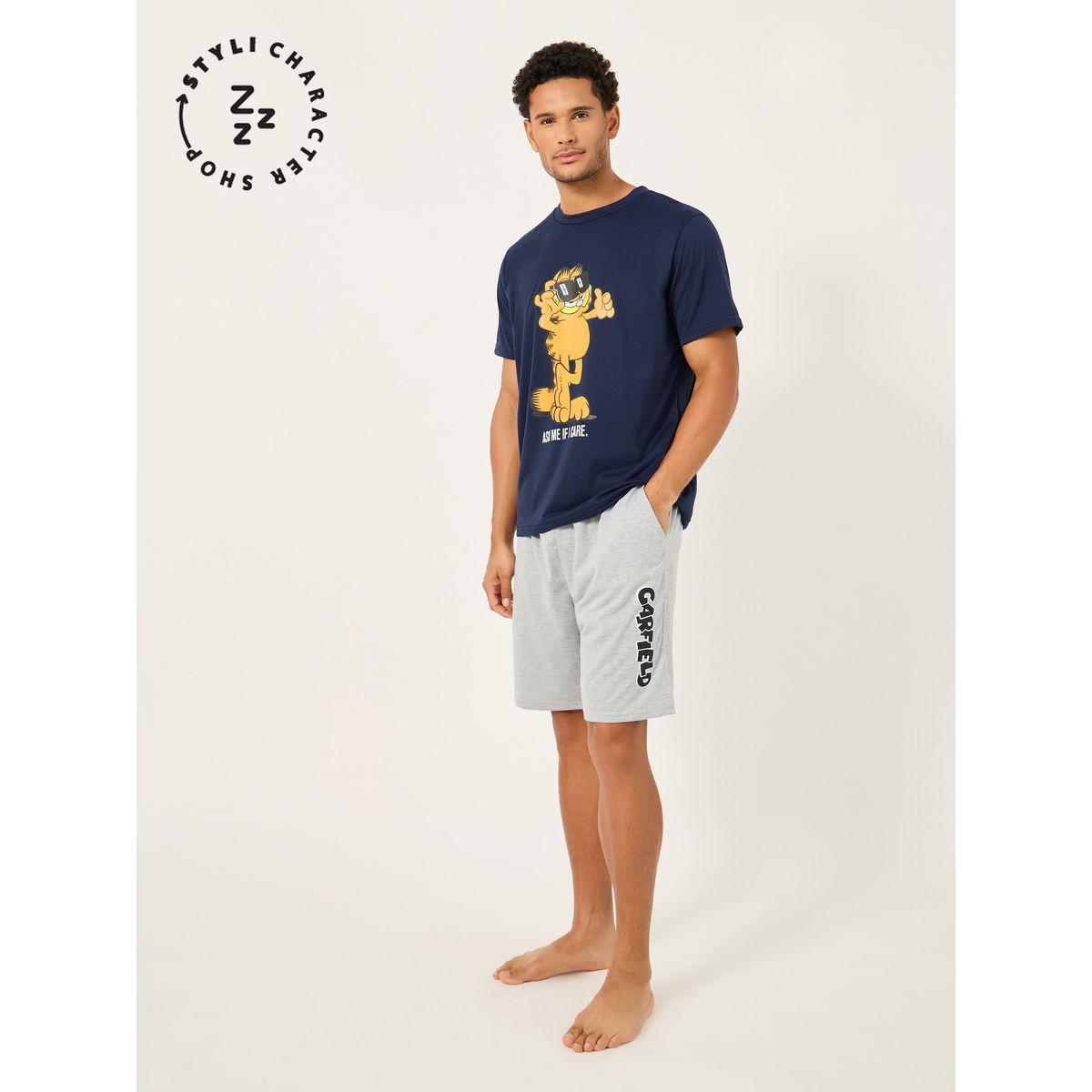 Styli Garfield Graphic Print T-Shirt and Shorts Set-men-clothing-nightwear-pyjamaandshorts-image-1