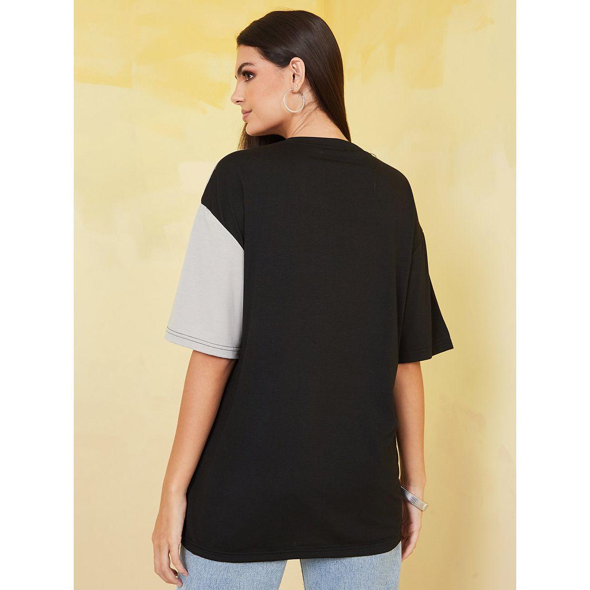 Styli Oversized Colorblock Enjoy Every Moment Slogan Longline T-Shirt-women-clothing-tshirts-image-4