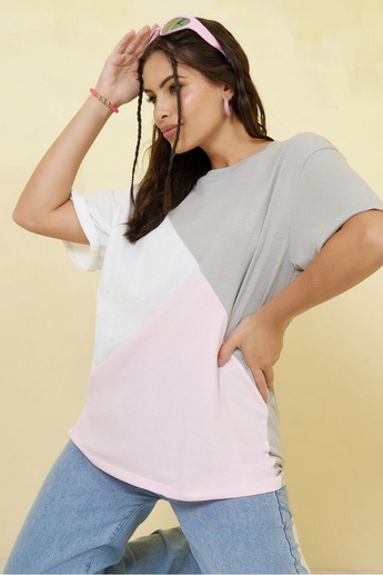 Oversized Diagonal Colorblock Longline T-Shirt