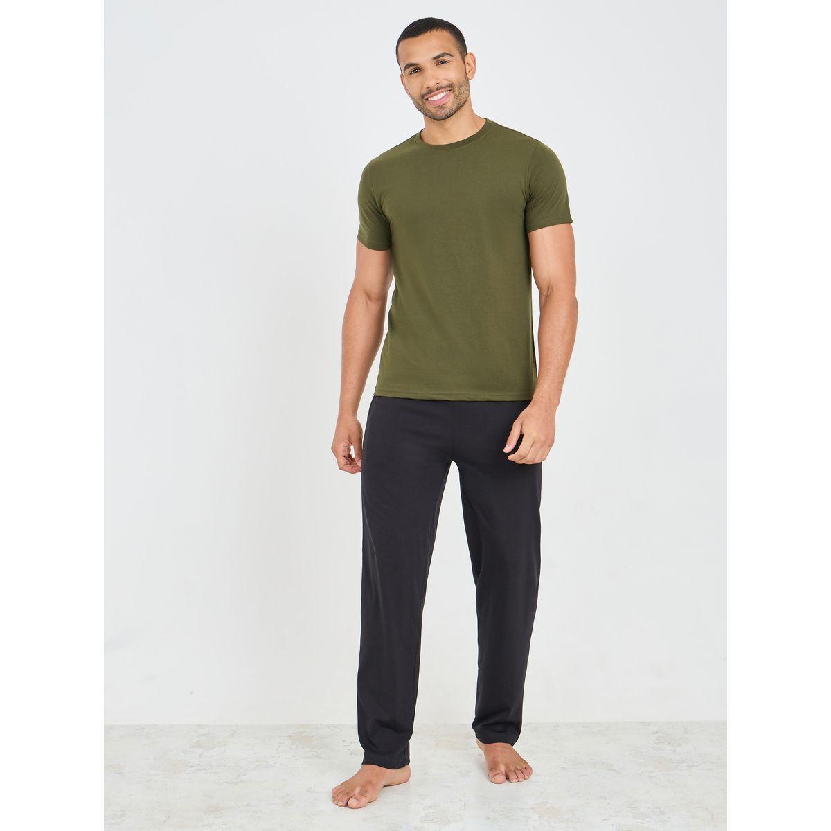 Styli Unwind Solid Regular Fit T-shirt and Straight Leg Pyjama Set-men-clothing-nightwear-sets-image-1