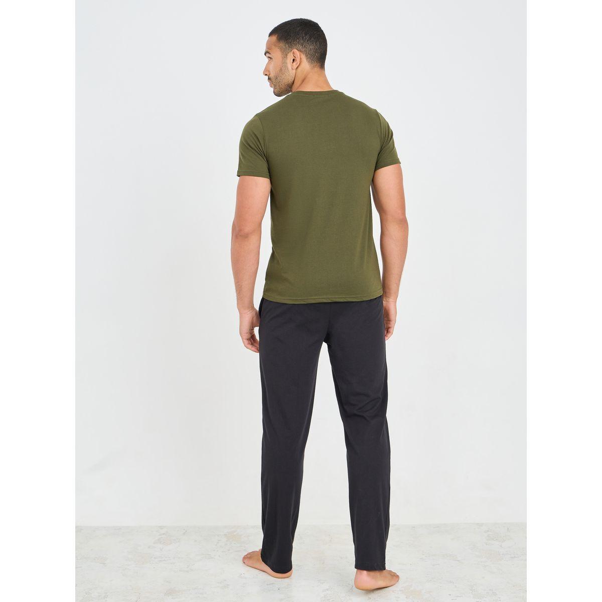 Styli Unwind Solid Regular Fit T-shirt and Straight Leg Pyjama Set-men-clothing-nightwear-sets-image-4