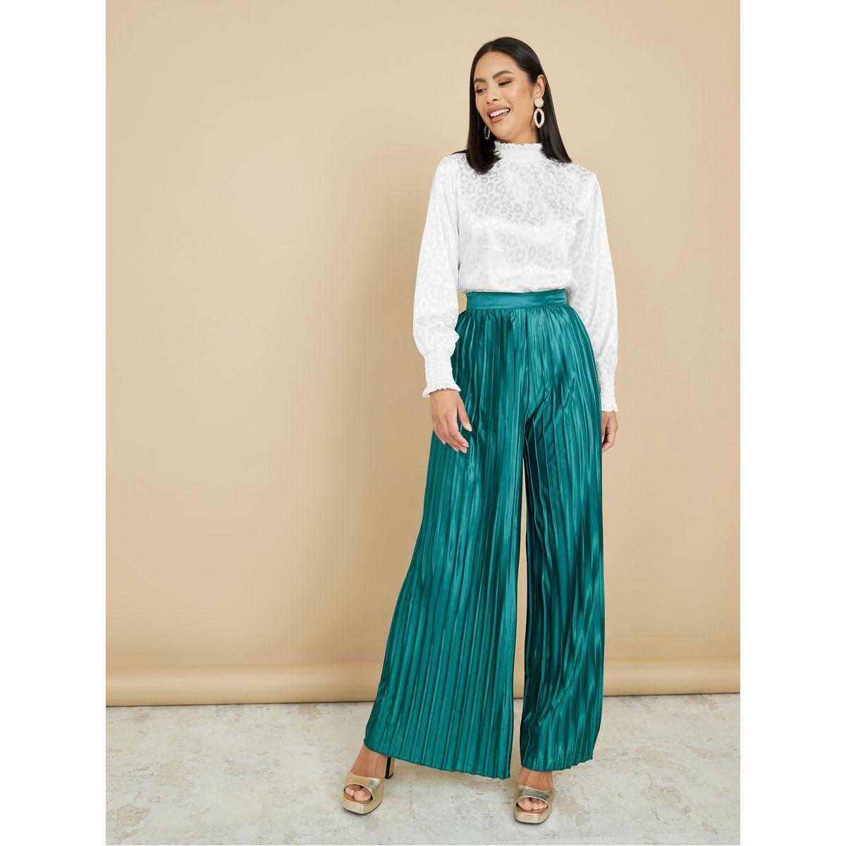 Styli Jacquard Satin Blouse & Pleated Trousers Co-Ord Set-women-clothing-coordsets-image-1