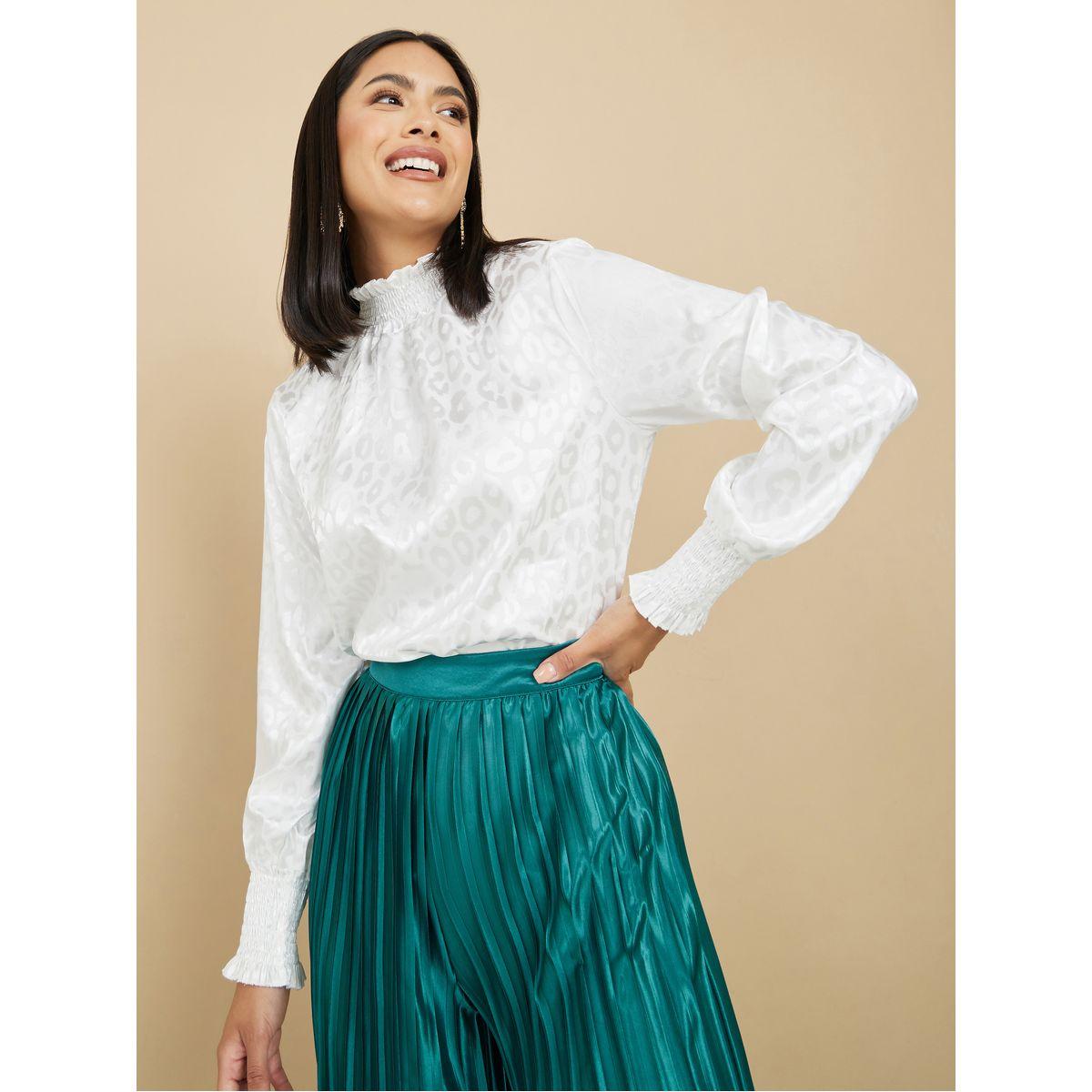 Styli Jacquard Satin Blouse & Pleated Trousers Co-Ord Set-women-clothing-coordsets-image-2
