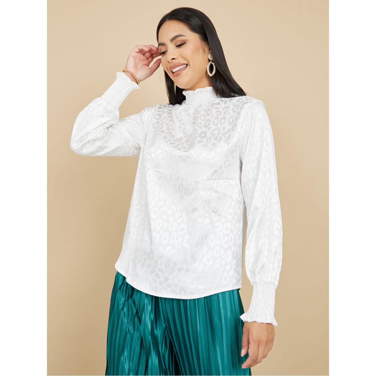 Styli Jacquard Satin Blouse & Pleated Trousers Co-Ord Set-women-clothing-coordsets-image-3