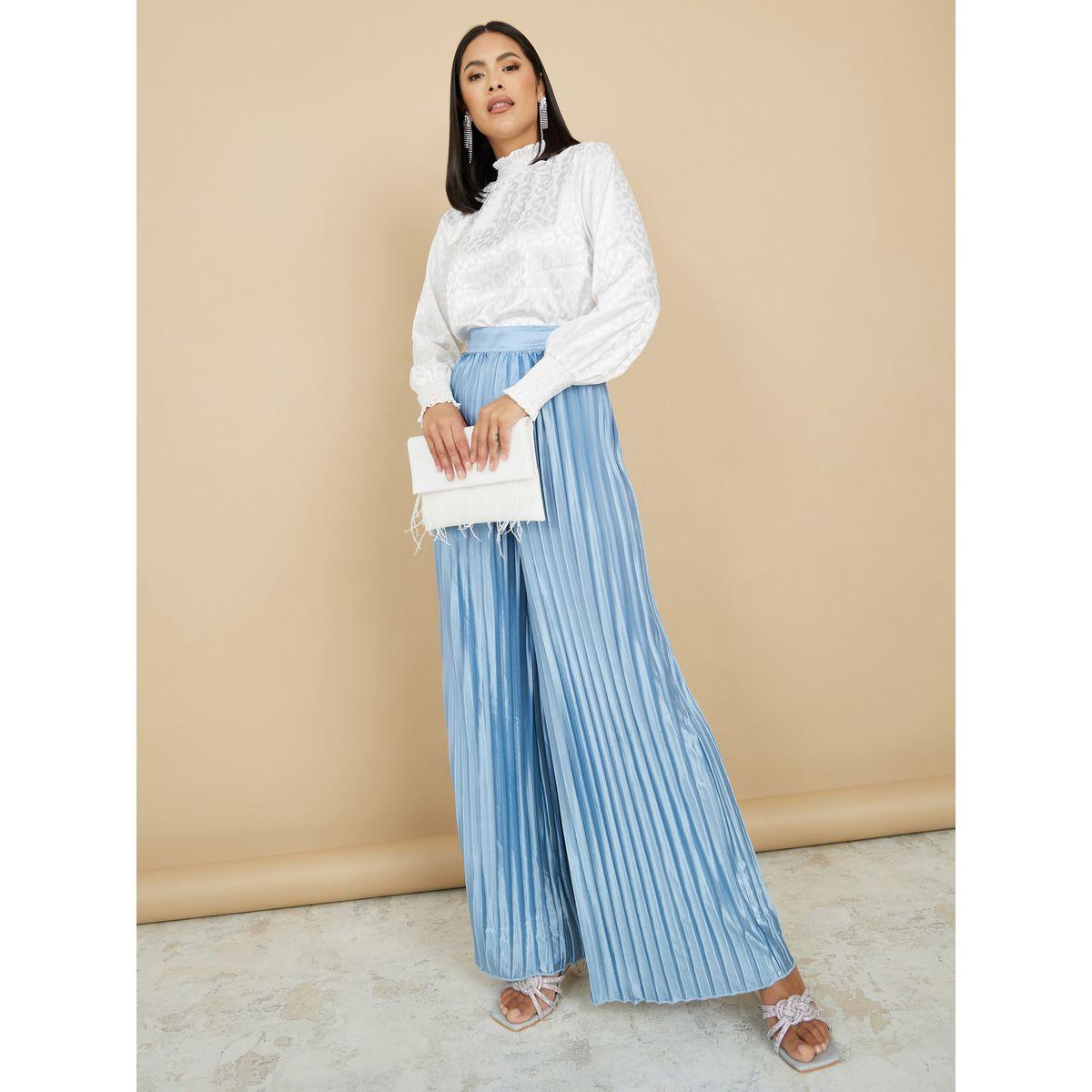 Styli Jacquard Satin Blouse & Pleated Trousers Co-Ord Set-women-clothing-coordsets-image-1