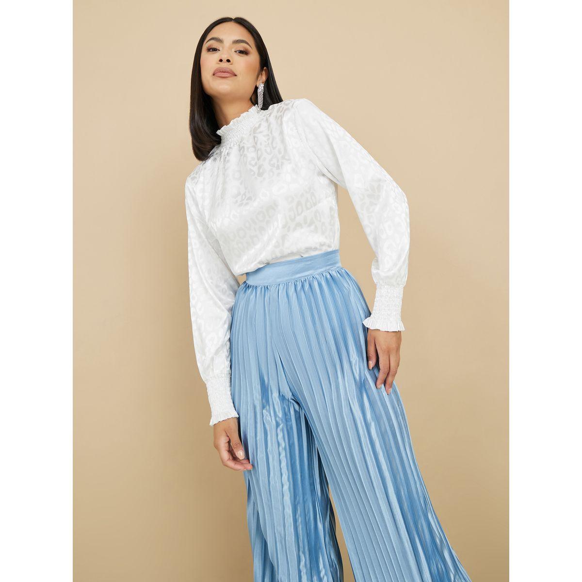 Styli Jacquard Satin Blouse & Pleated Trousers Co-Ord Set-women-clothing-coordsets-image-2