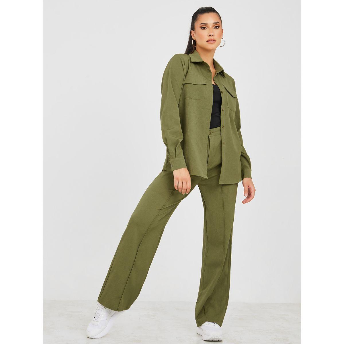 Styli Relaxed Utility Shirt and Pintuck Pant Co-Ords Set-women-clothing-coordsets-image-1
