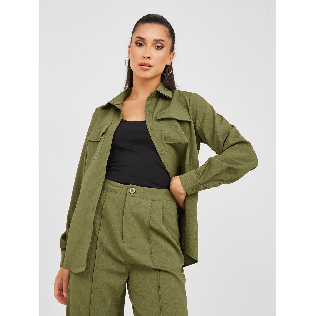Styli Relaxed Utility Shirt and Pintuck Pant Co-Ords Set-women-clothing-coordsets-image-2