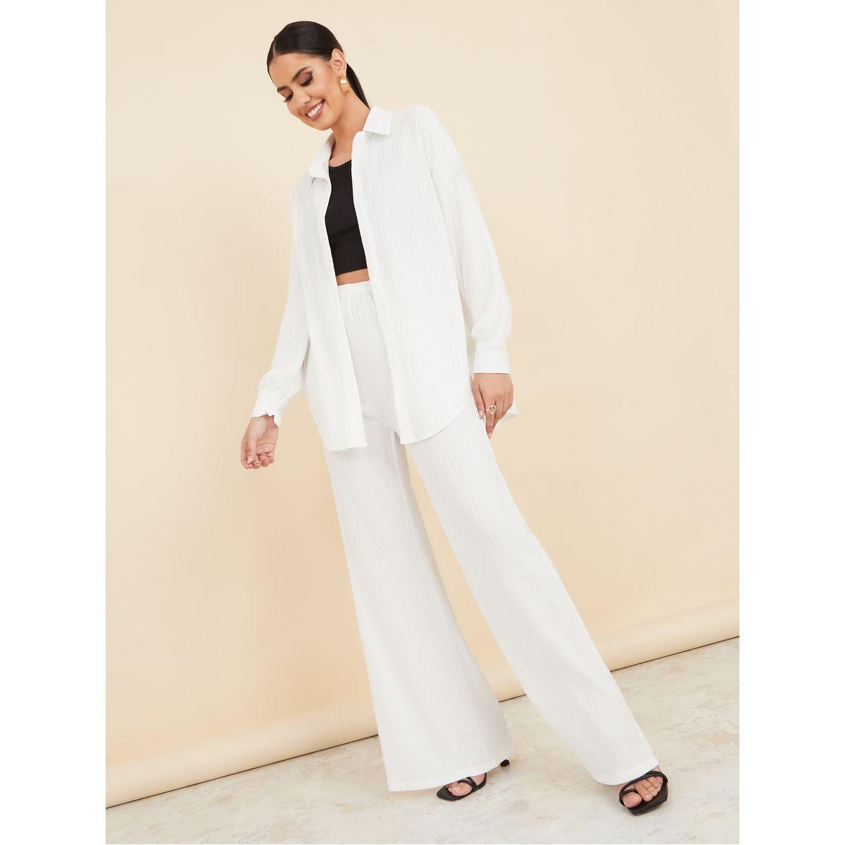Styli Textured Longline Shirt and Wide Leg Trouser Set-women-clothing-coordsets-image-1