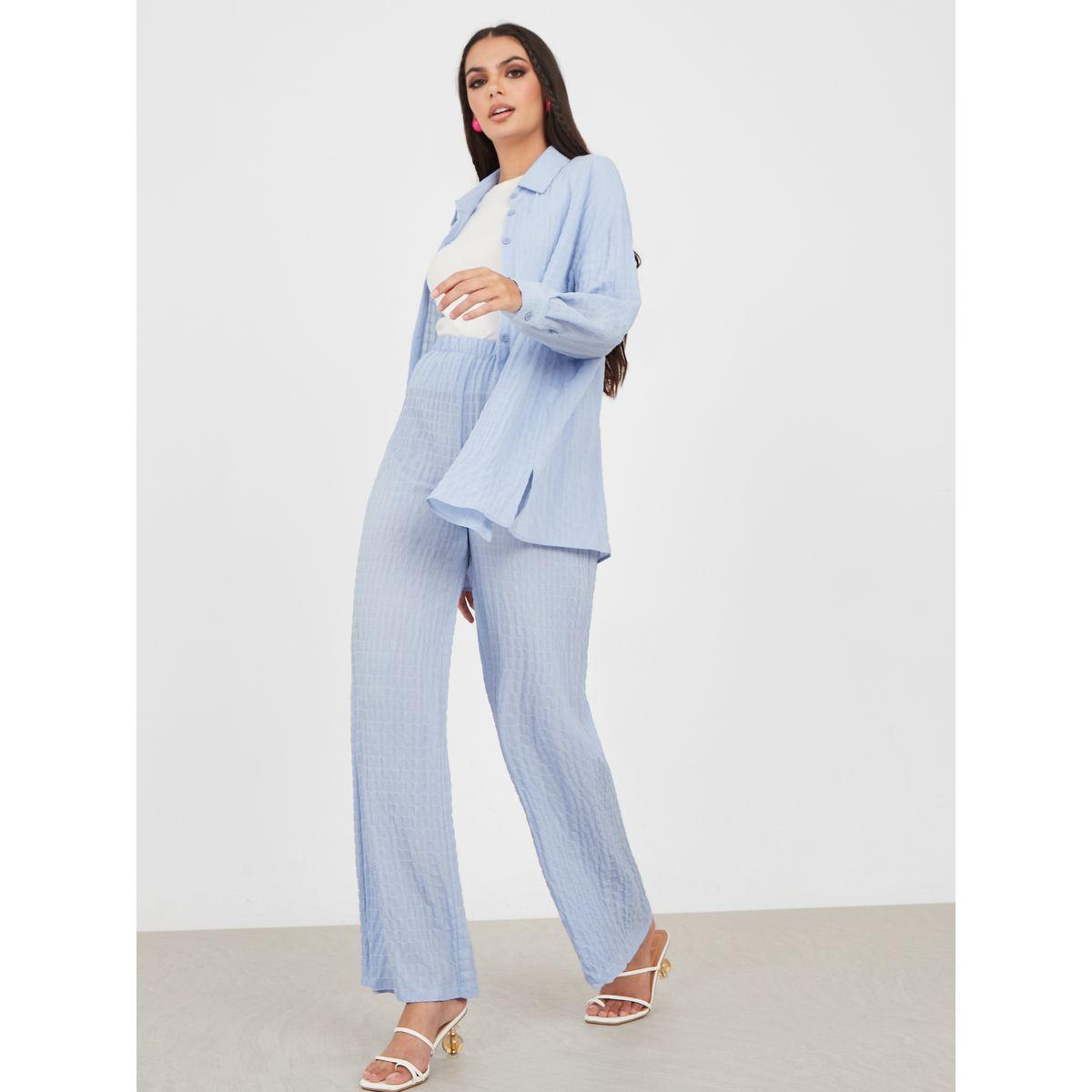 Styli Textured Longline Shirt & Straight Pants Co-Ord Set-women-clothing-coordsets-image-1