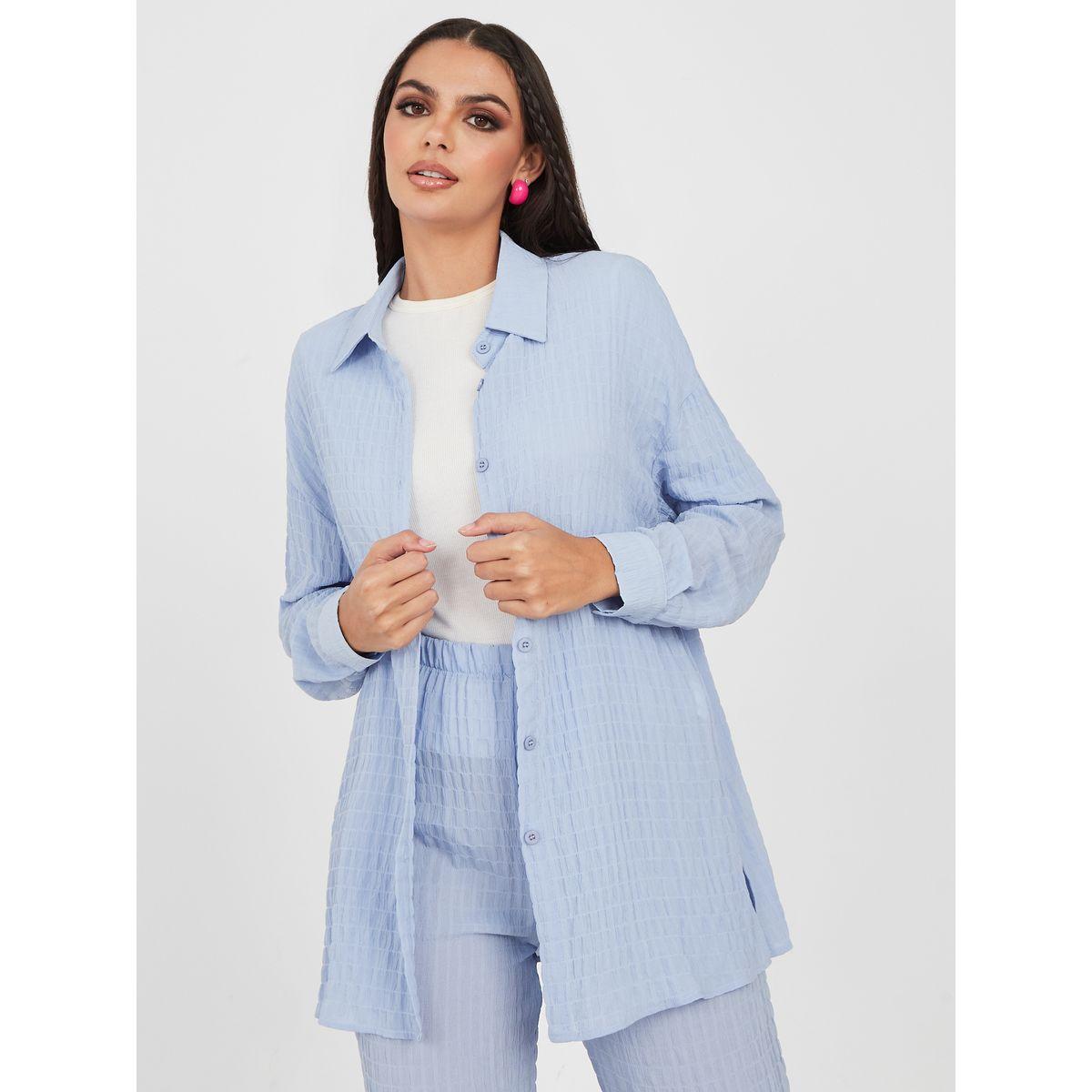 Styli Textured Longline Shirt & Straight Pants Co-Ord Set-women-clothing-coordsets-image-2