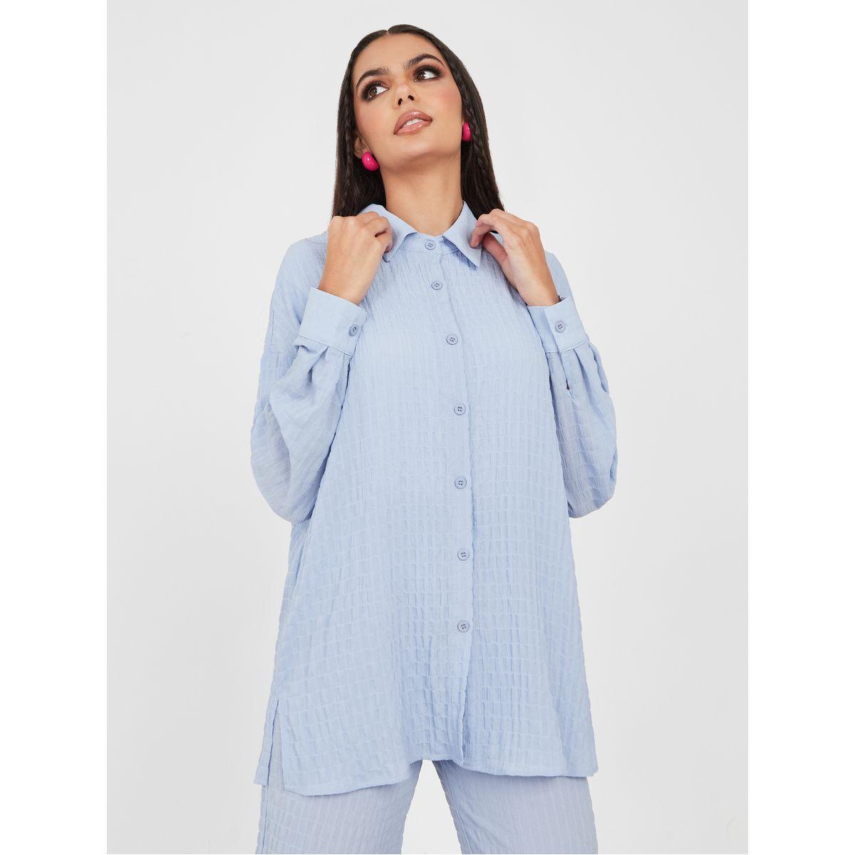 Styli Textured Longline Shirt & Straight Pants Co-Ord Set-women-clothing-coordsets-image-3