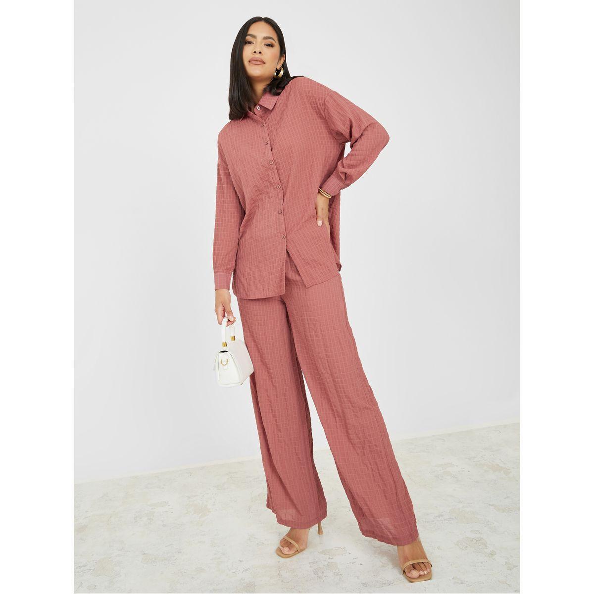 Styli Seersucker Drop Shoulder Shirt and Pant Set-women-clothing-coordsets-image-1