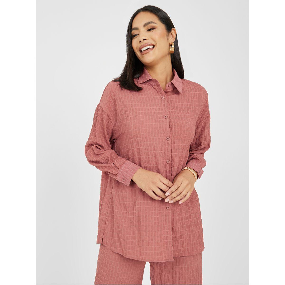 Styli Seersucker Drop Shoulder Shirt and Pant Set-women-clothing-coordsets-image-2