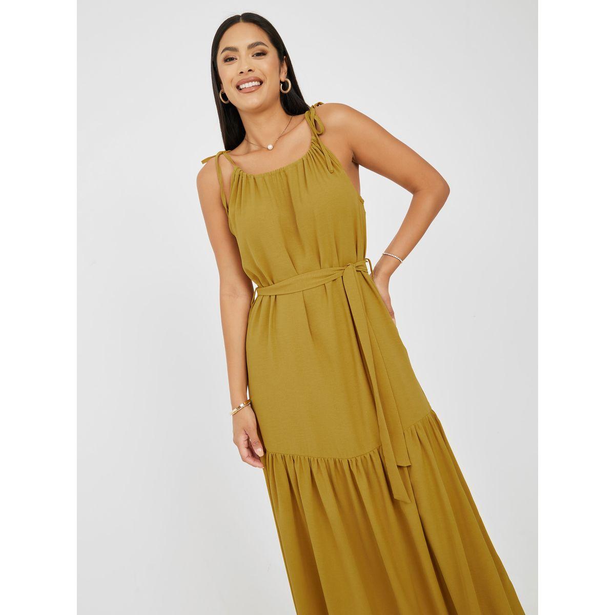 فستان طويل بكسرات ورباط خصر-women-clothing-dresses-image-2