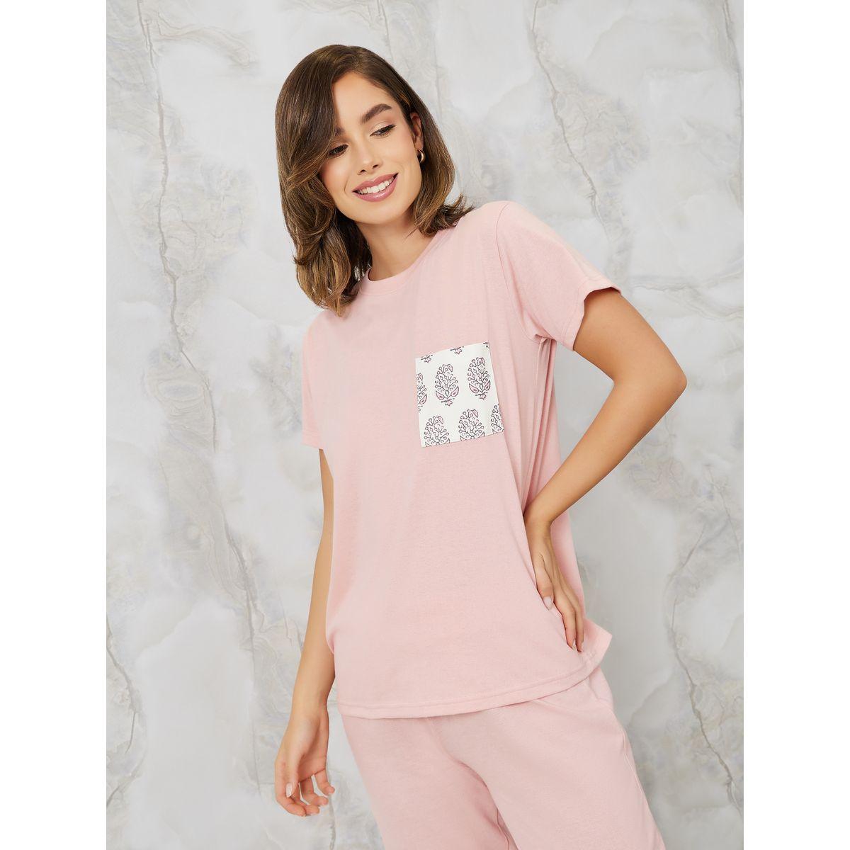 Styli Unwind Aztec Print Pocket T-Shirt & Ruffle Waist Pyjama Set-women-clothing-nightwear-pyjamas-longsets-image-2