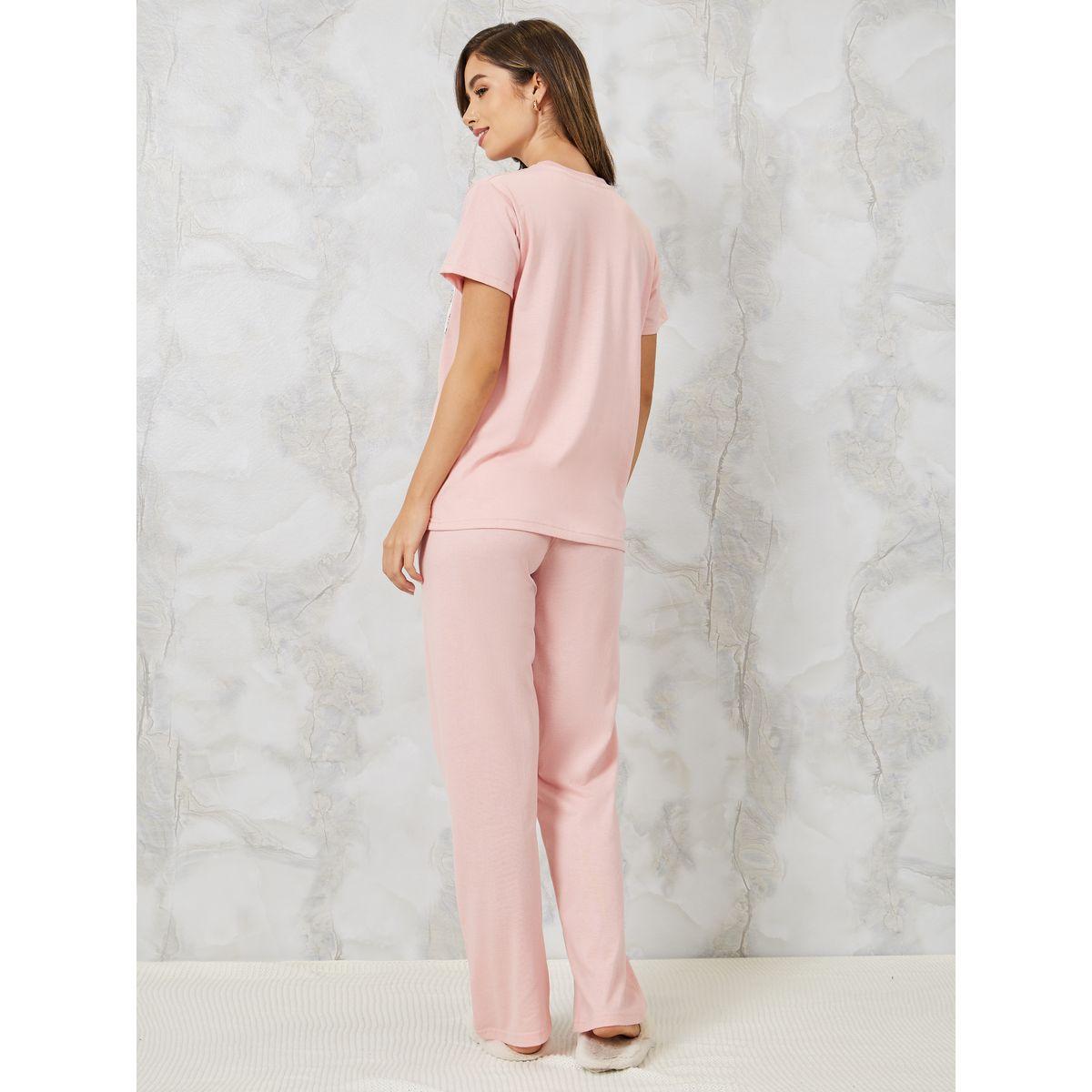 Styli Unwind Aztec Print Pocket T-Shirt & Ruffle Waist Pyjama Set-women-clothing-nightwear-pyjamas-longsets-image-4