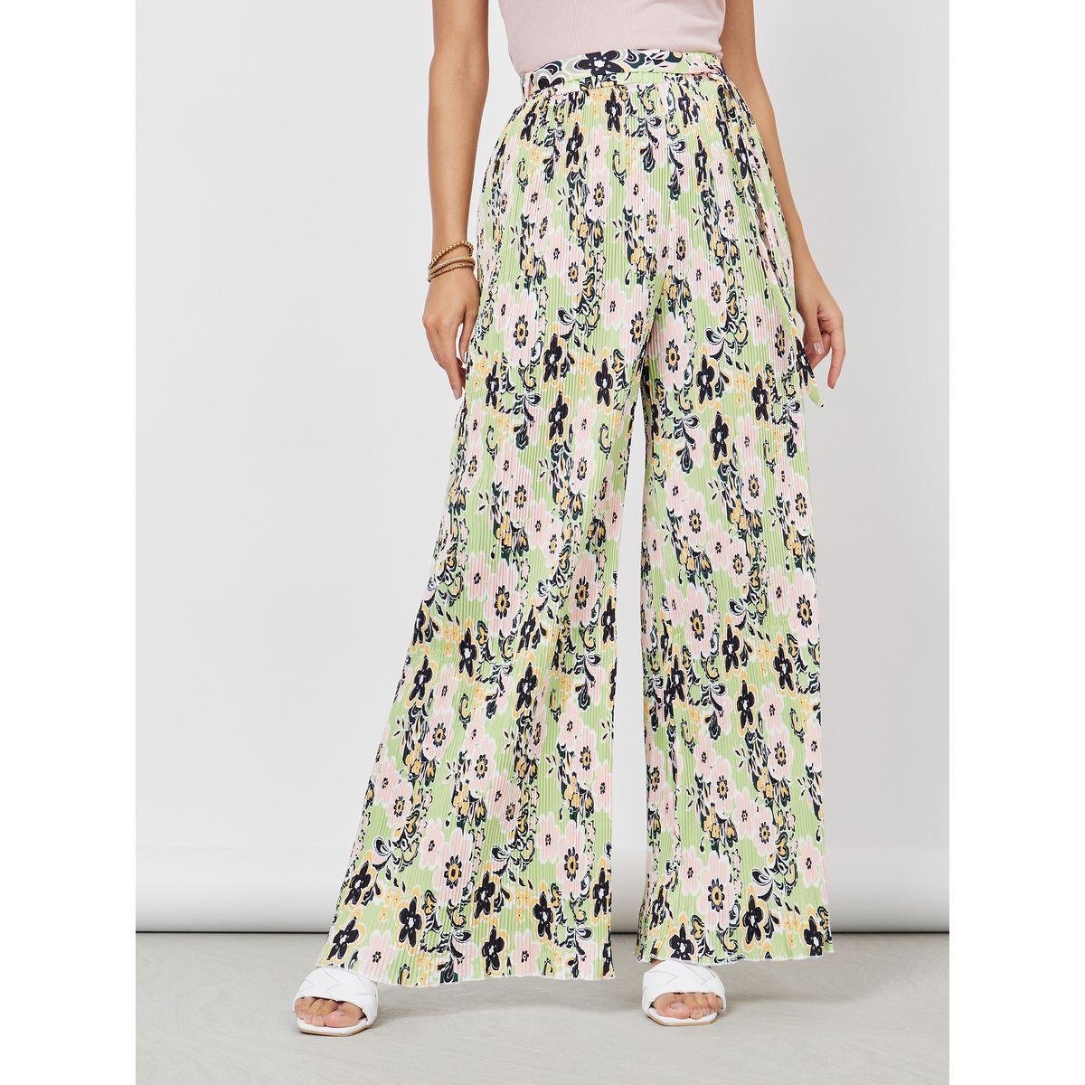 Styli Floral Print Plisse Wide Leg Trouser-women-clothing-bottoms-trousers-image-1