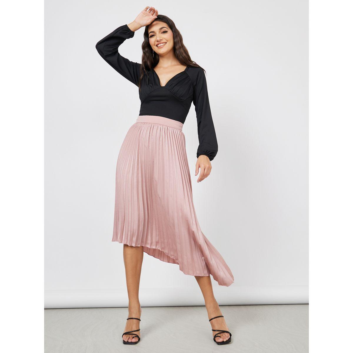 Styli Asymmetric Hem Pleated Midi Skirt-women-clothing-bottoms-skirts-image-2