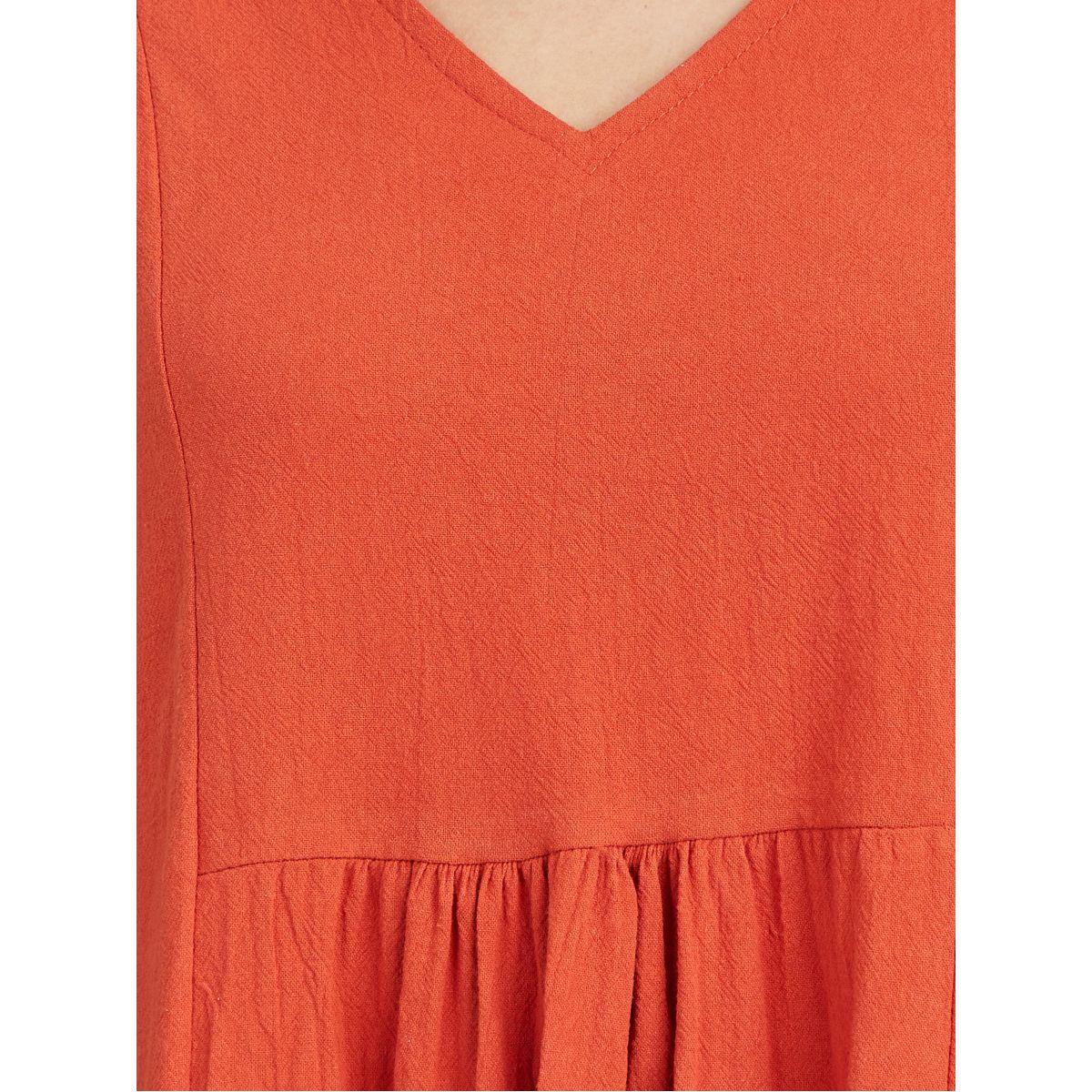Styli 3/4 Sleeves V Neck Smock Midi Dress-women-clothing-dresses-image-3